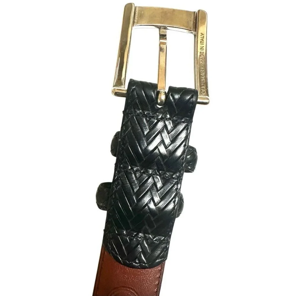 Torino  black leather calfskin brass buckle belt